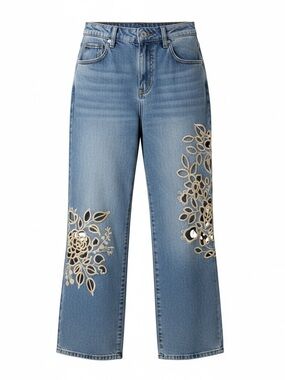 Oli & Hali Embroidered Wide-Leg Blue Jeans